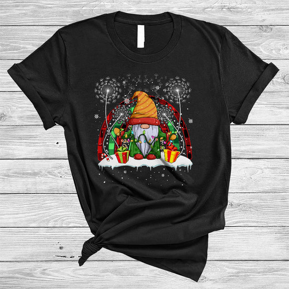 MacnyStore - Gnome With Dandelion Plaid Rainbow, Cute Awesome Christmas Gnomes Dandelion, Flowers X-mas T-Shirt