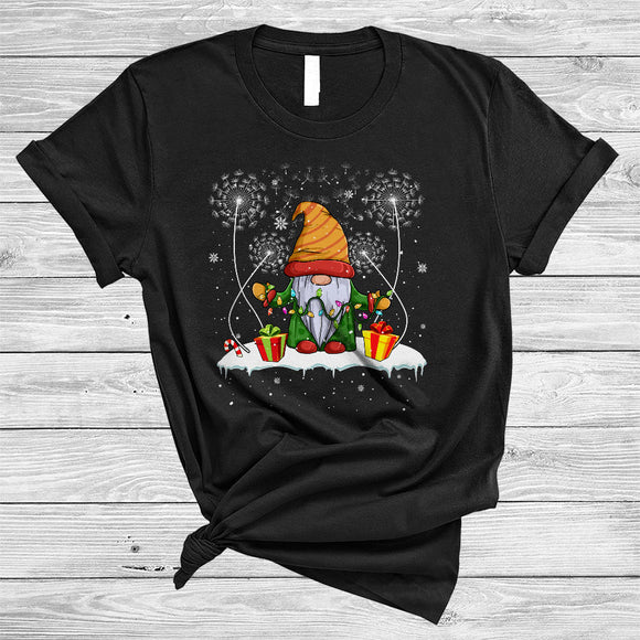 MacnyStore - Gnome With Dandelion Snow Around, Cute Awesome Christmas Gnomes Dandelion, Flowers X-mas T-Shirt