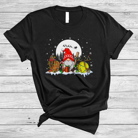 MacnyStore - Gnome With Softball Equipment, Funny Lovely Christmas Snow Sport, X-mas Baseball Player T-Shirt