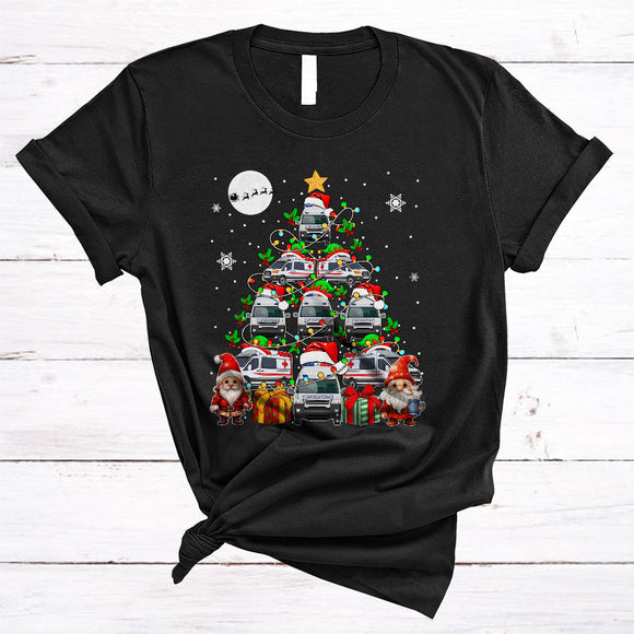 MacnyStore - Gnomes Ambulance Christmas Tree, Awesome X-mas Ambulance Driver Squad Team, Family Group T-Shirt