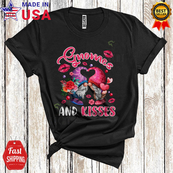 MacnyStore - Gnomes And Kisses Cool happy Valentine's Day Flowers Hearts Couple Of Gnomes Lover T-Shirt
