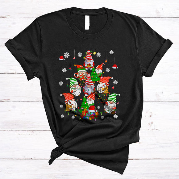 MacnyStore - Gnomes Christmas Tree, Adorable Christmas Lights Gnomies Group, X-mas Gnome Lover T-Shirt