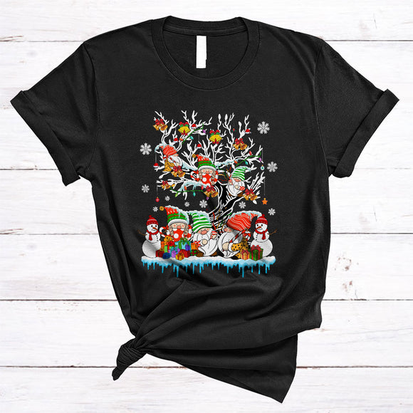 MacnyStore - Gnomes On Christmas Tree, Adorable Christmas Lights Gnomies Group, X-mas Gnome Lover T-Shirt
