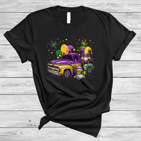 MacnyStore - Gnomes On Mardi Gras Pickup Truck, Lovely Mardi Gras Beads Gnomes, Matching Parades Group T-Shirt