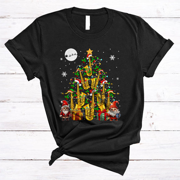 MacnyStore - Gnomes Saxophone Christmas Tree, Awesome X-mas Saxophone Squad Team, Matching Family Group T-Shirt