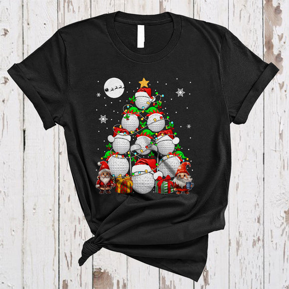 MacnyStore - Gnomes With Golf Christmas Tree, Cheerful Santa Reindeer ELF Golf Player, X-mas Lights T-Shirt