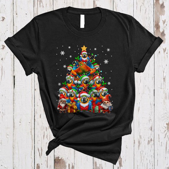 MacnyStore - Gnomes With Macaw Christmas Tree, Cheerful Gnome ELF Macaw Lover, X-mas Animal T-Shirt