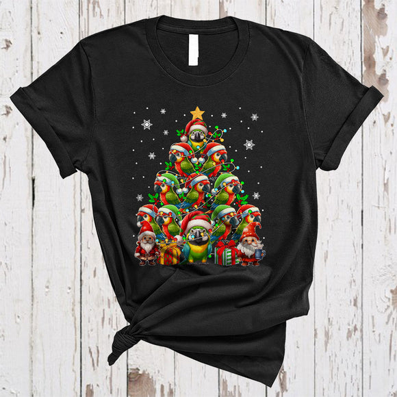 MacnyStore - Gnomes With Parrot Christmas Tree, Cheerful Gnome ELF Parrot Lover, X-mas Animal T-Shirt