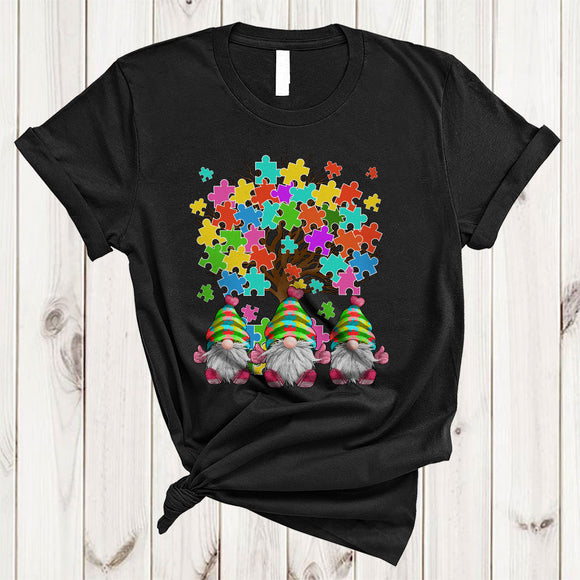 MacnyStore - Gnomes With Puzzle Pieces, Lovely Autism Awareness Puzzle Gnome Lover, Family Group T-Shirt