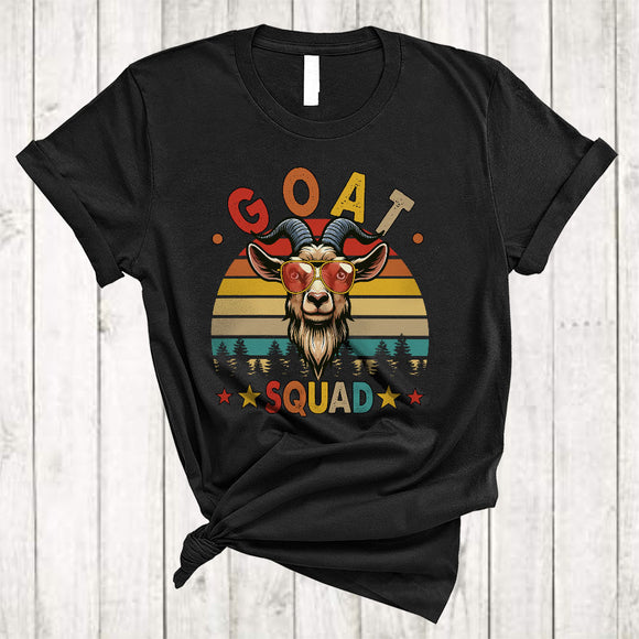 MacnyStore - Goat Squad, Vintage Retro Humorous Goat Wearing Sunglasses, Farmer Farm Animal Lover T-Shirt