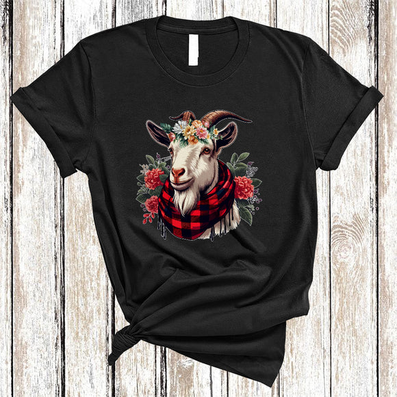 MacnyStore - Goat Wearing Buffalo Red Plaid Scarf, Lovely Goat Farm Animal Lover, Farming Farmer T-Shirt