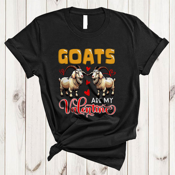 MacnyStore - Goats Are My Valentine, Humorous Valentine's Day Couple Goats Lover, Hearts Animal Farmer T-Shirt
