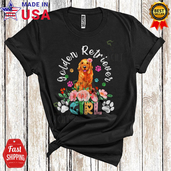 MacnyStore - Golden Retriever Girl Cute Happy Mother's Day Flowers Paws Matching Family Group T-Shirt