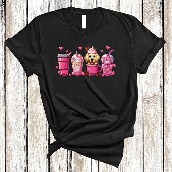 MacnyStore - Golden Retriever In Coffee Mug, Happy Valentine's Day Coffee Lover, Valentine Hearts Couple Lover T-Shirt