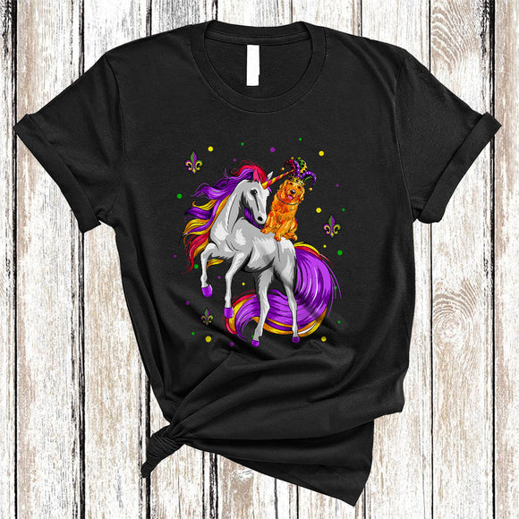 MacnyStore - Golden Retriever Riding Unicorn, Joyful Mardi Gras Magical Unicorn Lover, Matching Parades Group T-Shirt