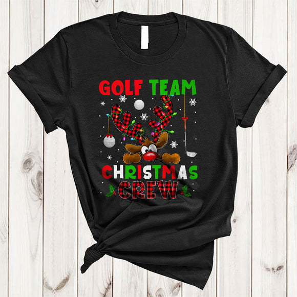 MacnyStore - Golf Team Christmas Crew, Cute Lovely Plaid Reindeer, Matching Golf X-mas Group T-Shirt