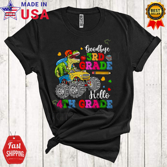MacnyStore - Goodbye 3rd Grade Hello 4th Grade Cool Funny Graduation T-Rex Dinosaur Riding Monster Truck Lover T-Shirt