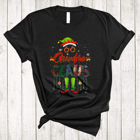 MacnyStore - Grandma Claus Cute Lovely Christmas Family Group Xmas Snow Plaid Leopard Santa Lover T-Shirt