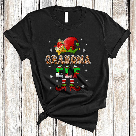 MacnyStore - Grandma ELF, Funny Leopard Christmas ELF Women, Matching Family Pajamas X-mas Group T-Shirt