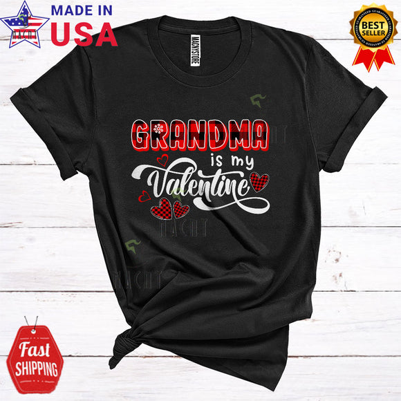 MacnyStore - Grandma Is My Valentine Cute Happy Valentine's Day Red Plaid Hearts Lover Matching Family Group T-Shirt