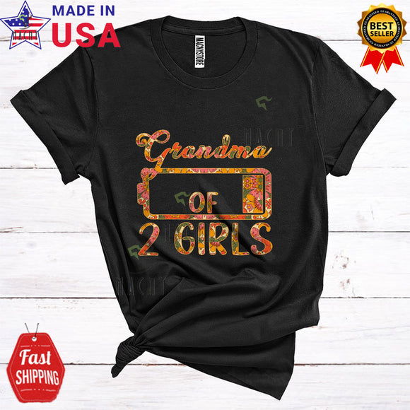 MacnyStore - Grandma Of 2 Girls Funny Cute Mother's Day Matching Family Group Low Battery Floral T-Shirt