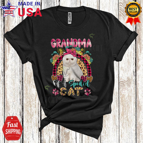 MacnyStore - Grandma Of A Spoiled Cat Cute Mother's Day Family Floral Leopard Plaid Rainbow Cat Lover T-Shirt