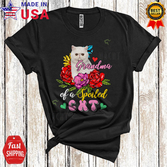MacnyStore - Grandma Of A Spoiled Cat Floral Happy Mother's Day Family Flowers Matching Cat Lover T-Shirt