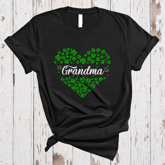 MacnyStore - Grandma, Adorable St. Patrick's Day Shamrocks Heart Shape, Matching Women Family Group T-Shirt