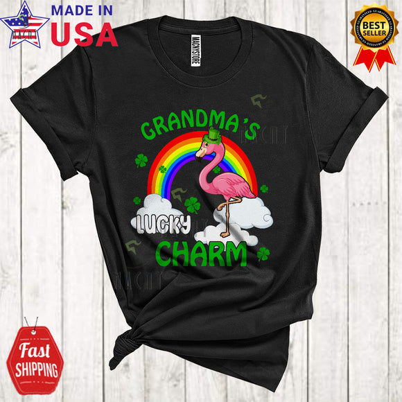 MacnyStore - Grandma's Lucky Charm Cute Happy St. Patrick's Day Rainbow Leprechaun Flamingo Lover Family Group T-Shirt