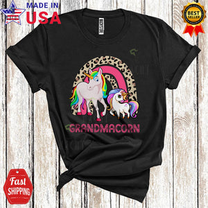 MacnyStore - Grandmacorn Cool Happy Mother's Day Matching Family Grandma And Baby Unicorn Leopard Rainbow T-Shirt