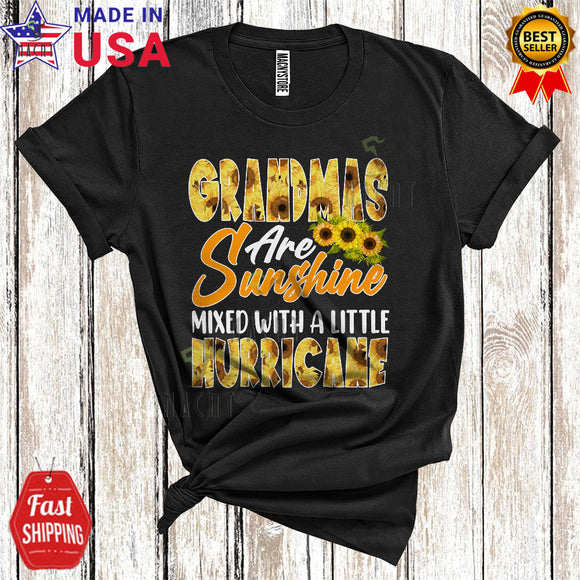 MacnyStore - Grandmas Are Sunshine Mixed With A Little Hurricane Funny Cool Mother's Day Family Group Sunflower T-Shirt
