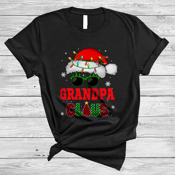 MacnyStore - Grandpa Claus, Cute Plaid Christmas Lights Santa Hat Face Sunglasses, Family X-mas Group T-Shirt