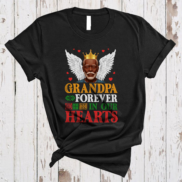 MacnyStore - Grandpa Forever In Our Hearts, Proud Back History Month Memory Black Afro Grandpa, African Family T-Shirt