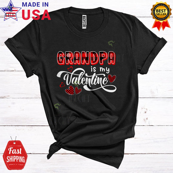 MacnyStore - Grandpa Is My Valentine Cute Happy Valentine's Day Red Plaid Hearts Lover Matching Family Group T-Shirt