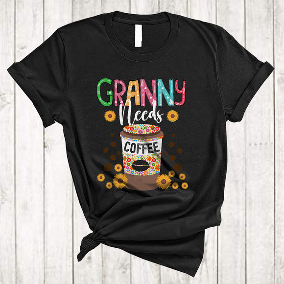 MacnyStore - Granny Needs Coffee, Awesome Mother's Day Flowers Coffee Drinking, Matching Family Group T-Shirt