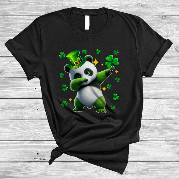MacnyStore - Green Leprechaun Dabbing Panda, Humorous St. Patrick's Day Irish Shamrocks, Animal Lover T-Shirt