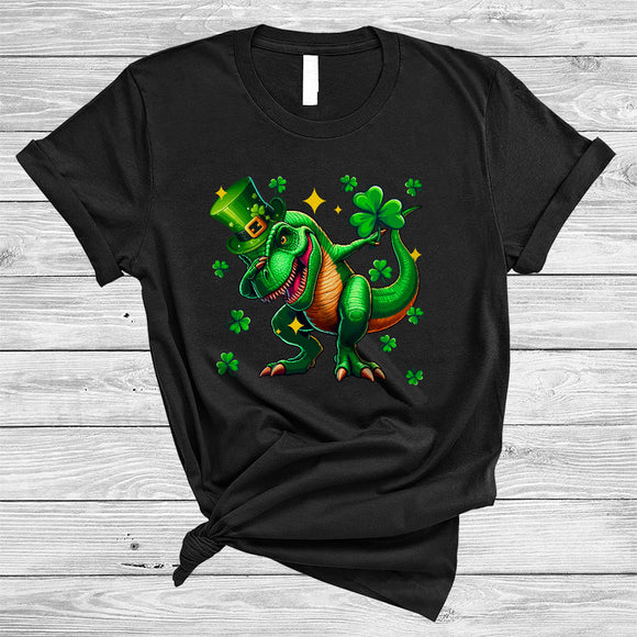 MacnyStore - Green Leprechaun Dabbing T-Rex, Humorous St. Patrick's Day Irish Shamrocks, Dinosaur Lover T-Shirt