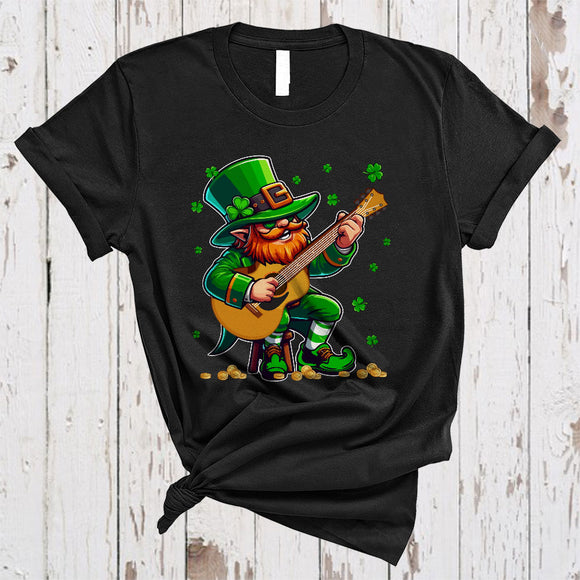 MacnyStore - Green Leprechaun Guitarist, Amazing St. Patrick's Day Leprechaun Playing Guitar, Lucky Shamrock T-Shirt