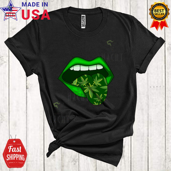 MacnyStore - Green Lips Marijuana Weed Funny Cool St. Patrick's Day Green Lips Matching Smoker Stoner T-Shirt