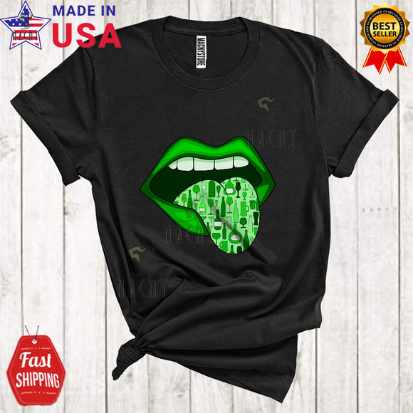 MacnyStore - Green Lips Wine Drinking Funny Cool St. Patrick's Day Green Lips Matching Drunk Drinking Team T-Shirt