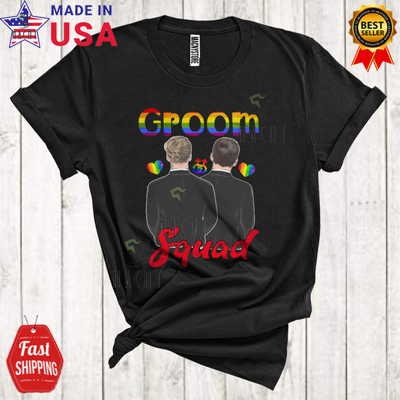 MacnyStore - Groom Squad Cool Cute LGBTQ Pride Wedding Bachelorette Matching Lesbian Gay Friends Family Group T-Shirt