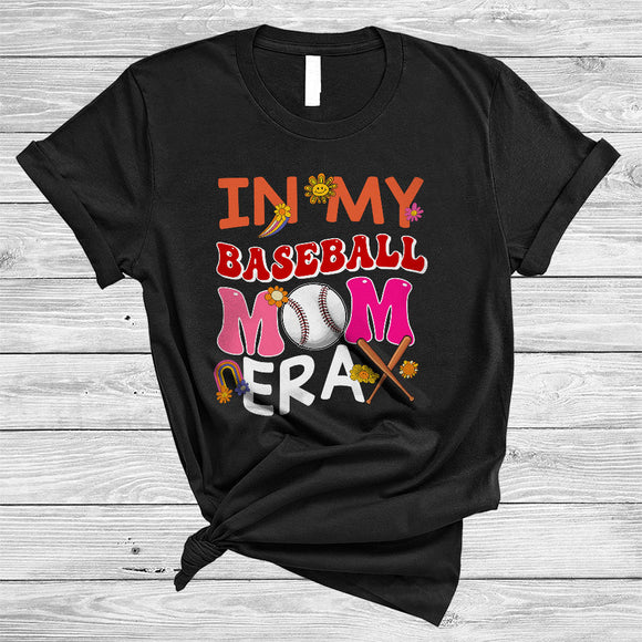 MacnyStore - Groovy In My Baseball Mom Era Joyful Mother's Day Flowers Mom Life Game Day Vibes Family T-Shirt