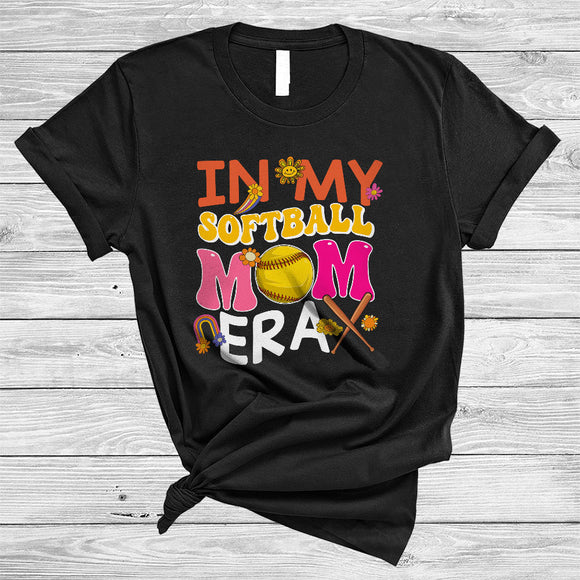 MacnyStore - Groovy In My Softball Mom Era Joyful Mother's Day Flowers Mom Life Game Day Vibes Family T-Shirt