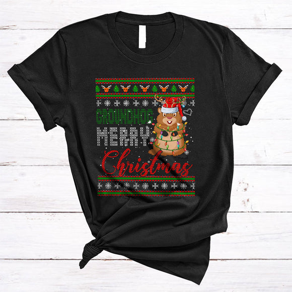 MacnyStore - Groundhog Merry Christmas, Lovely Funny Sweater Groundhog, X-mas Snow Pajama Family Animal T-Shirt