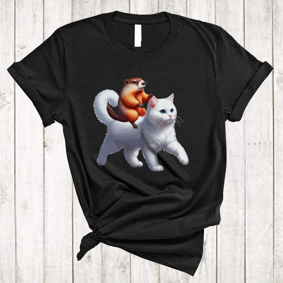 MacnyStore - Groundhog Riding Cat, Adorable Groundhog Cat Wild Animal Lover, Zoo Keeper Group T-Shirt