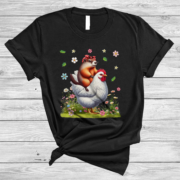 MacnyStore - Groundhog Riding Chicken, Adorable Groundhog Chicken Wild Animal, Matching Farmer Group T-Shirt
