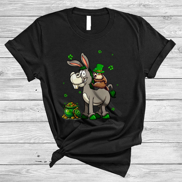 MacnyStore - Groundhog Riding Donkey, Lovely St Patrick's Day Groundhog Lucky Shamrock, Farmer Group T-Shirt