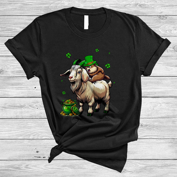 MacnyStore - Groundhog Riding Goat, Lovely St Patrick's Day Groundhog Lucky Shamrock, Farmer Group T-Shirt