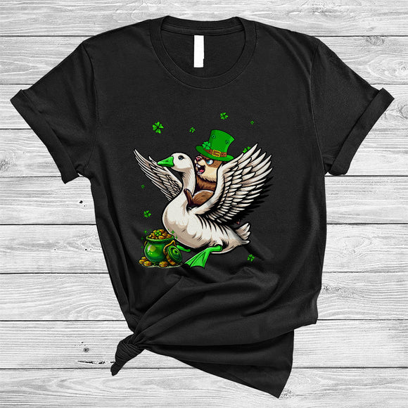 MacnyStore - Groundhog Riding Goose, Lovely St Patrick's Day Groundhog Lucky Shamrock, Farmer Group T-Shirt