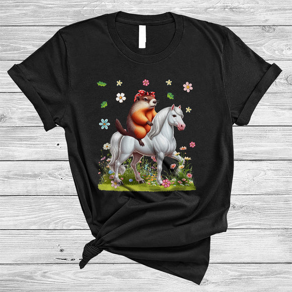 MacnyStore - Groundhog Riding Horse, Adorable Groundhog Horse Wild Animal, Matching Farmer Group T-Shirt